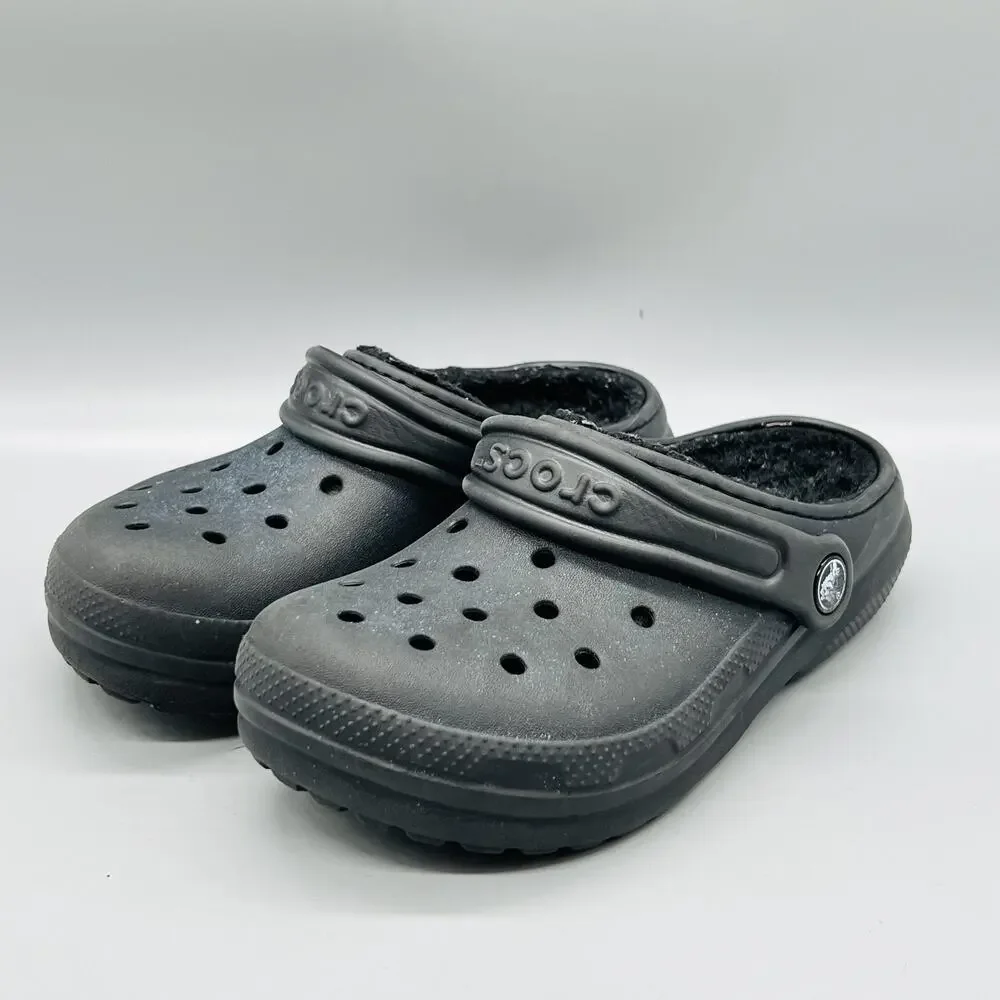 Crocs Shoes Boys 1 Black Dual Comfort Classic Lined Clog Slip On Slipper Warm
